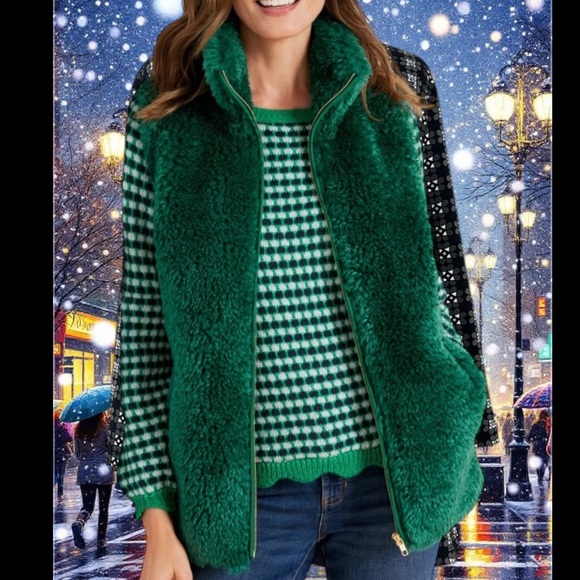 Talbots Jackets & Blazers - Green Faux Fur Vest